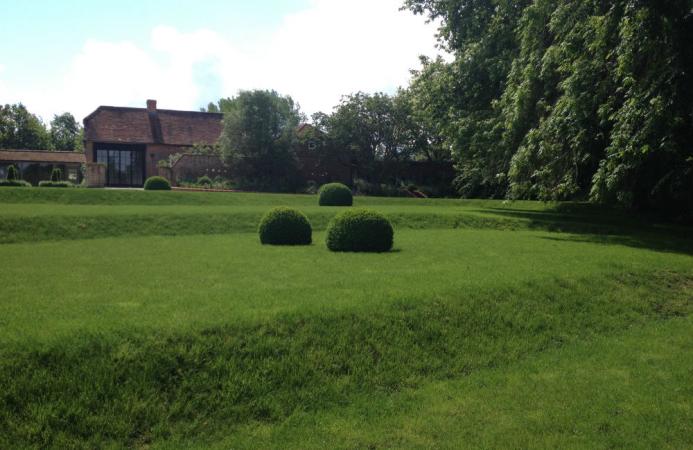 Formal lawn, topiary, Country Estate, Hampshire